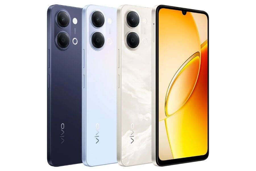 Vivo Y6c 4G en tres opciones de color, mostrado por delante y por detrás