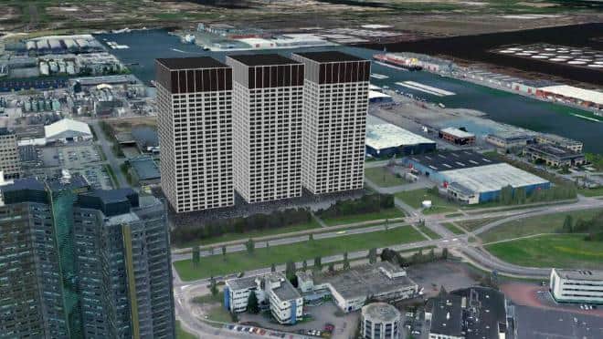 Artist's impression of the planned data center in Amsterdam, which was attacked by workers.