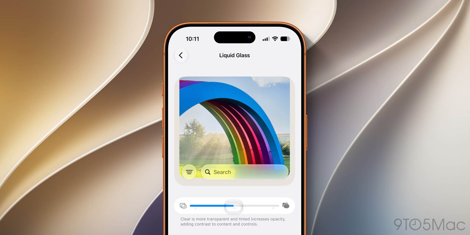 Deslizador de personalización Liquid Glass en los Ajustes de iOS 27