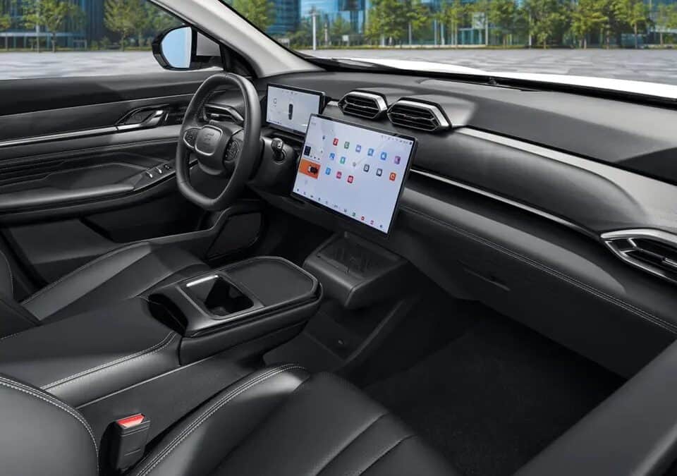 Evolute i-Sky electric car interior with two displays
