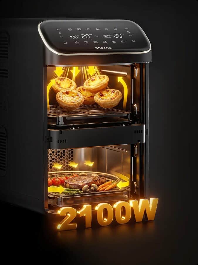 Freidora de aire de dos niveles Dreame con pantalla y potencia de 2100 W