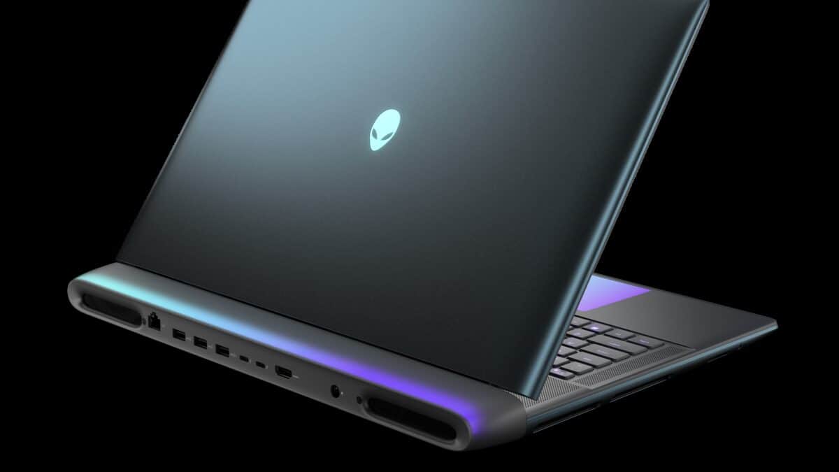 Alienware laptop with RGB lighting and ports