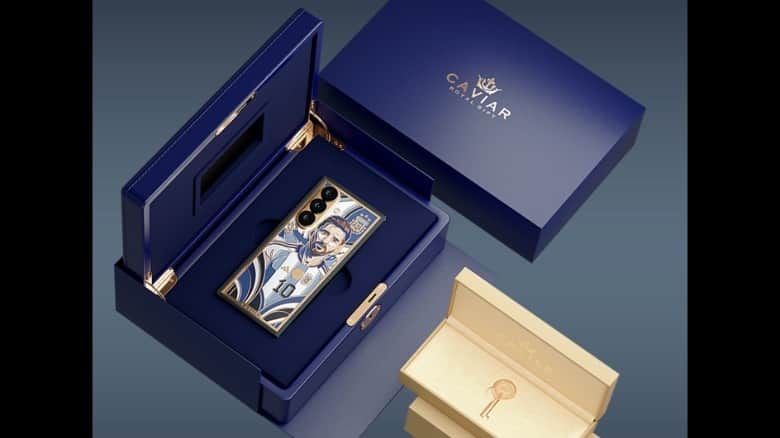 El embalaje personalizado de Caviar para el Galaxy Z Fold 8 Ultra de Lionel Messi.