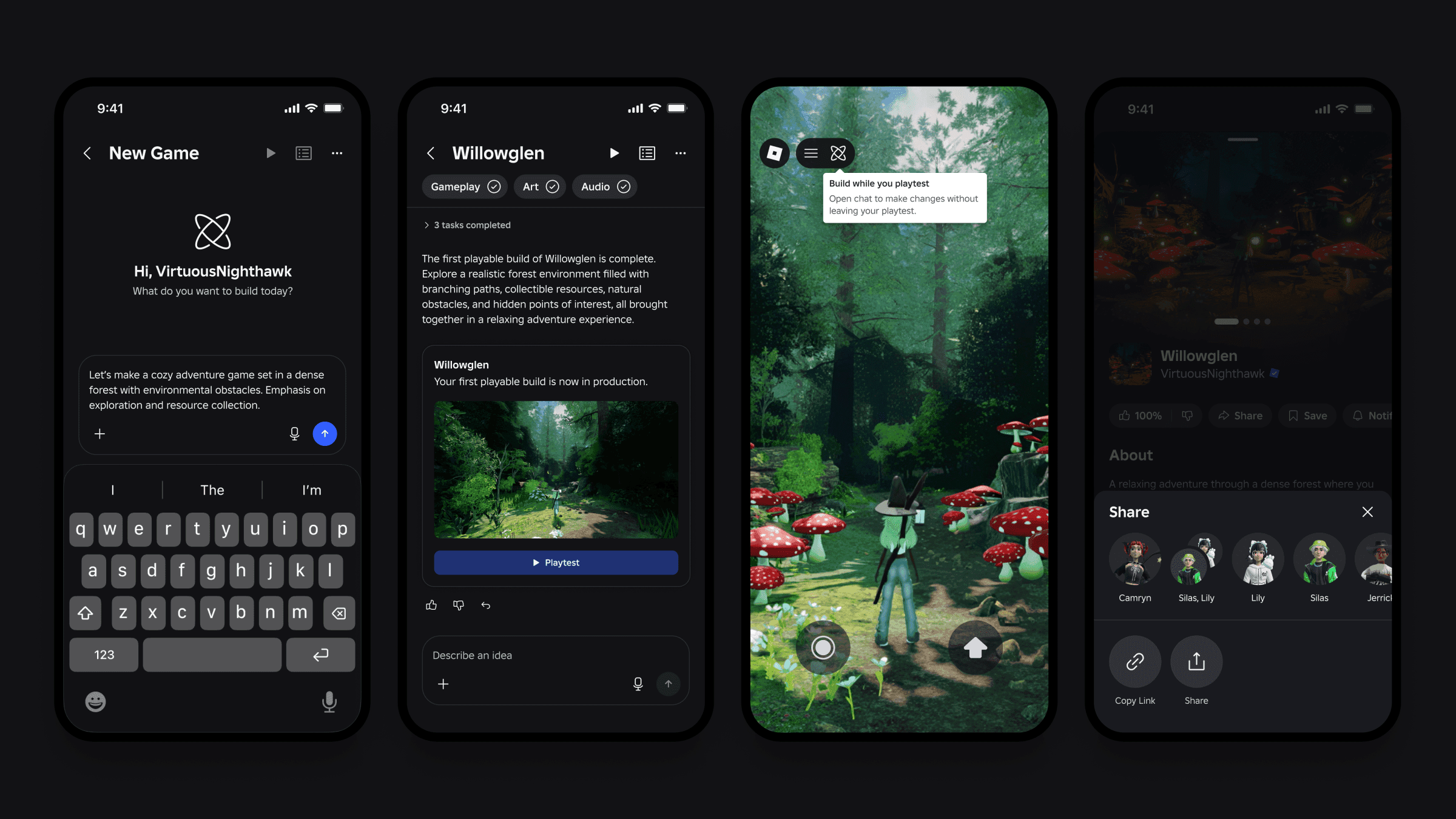 Screenshots of Roblox’s Build feature.