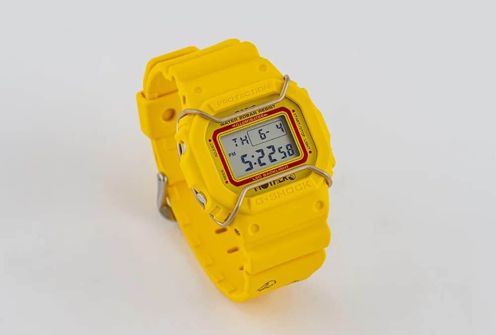 Yellow Casio G-Shock watch with metal protective bars