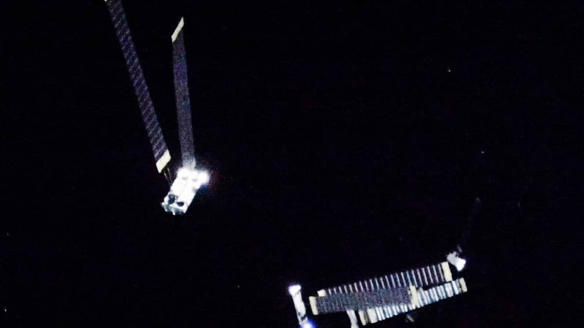 Nave SpaceX Starship y satélite fotografiados desde el espacio