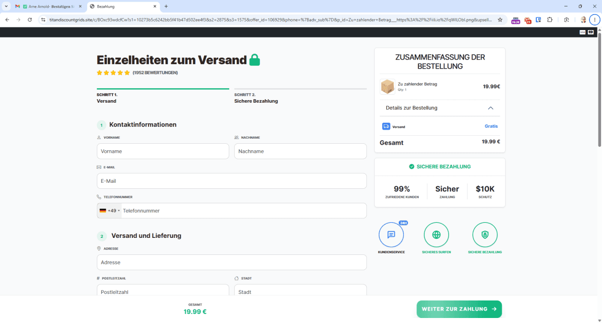 Delivery phishing site requesting payment — credit: Arne Arnold