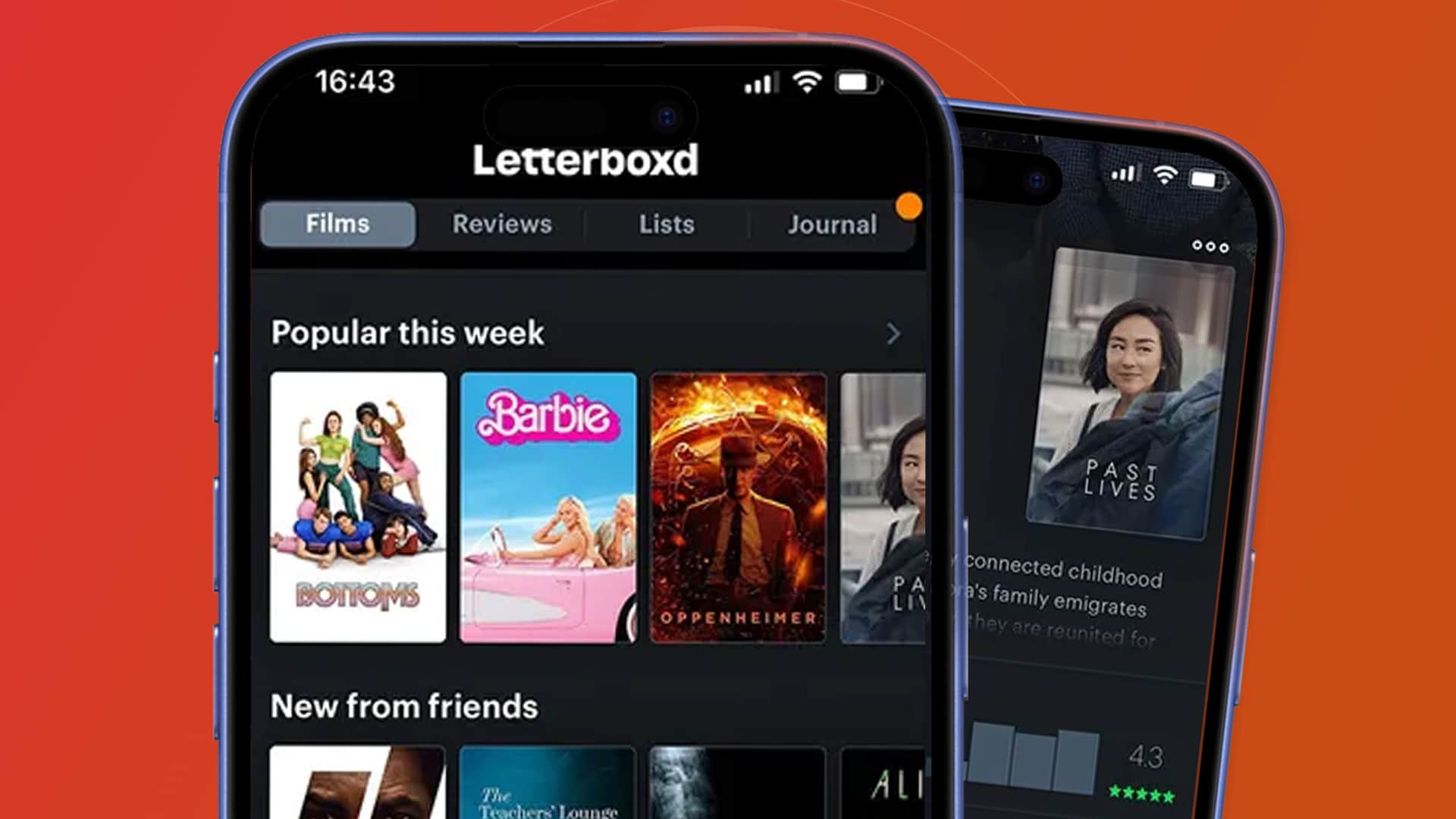 Two phones showing the Letterboxd app.