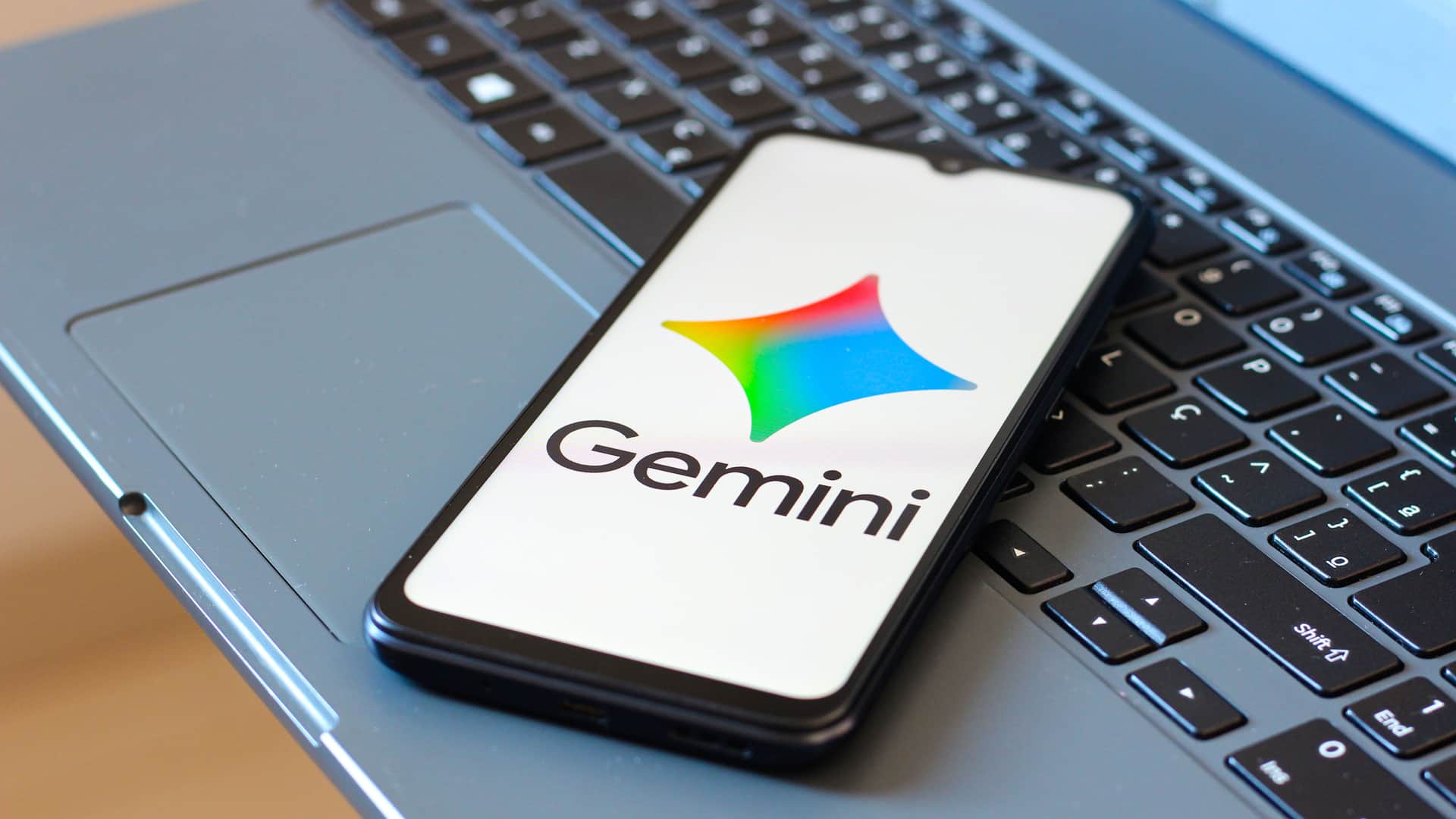 The Google Gemini logo displayed on a smartphone