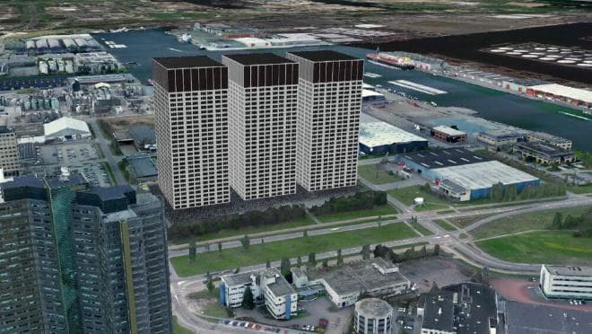 Artist's impression of the planned data center in Amsterdam, which was attacked by workers.