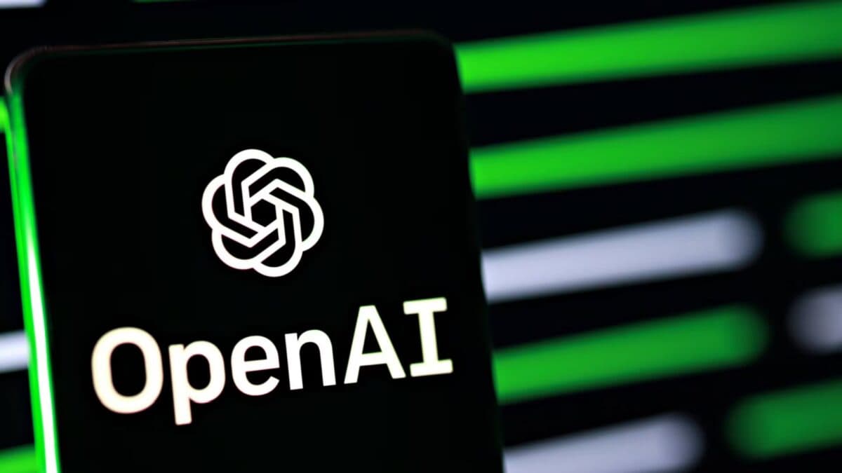 OpenAI logo on a black background with green lighting