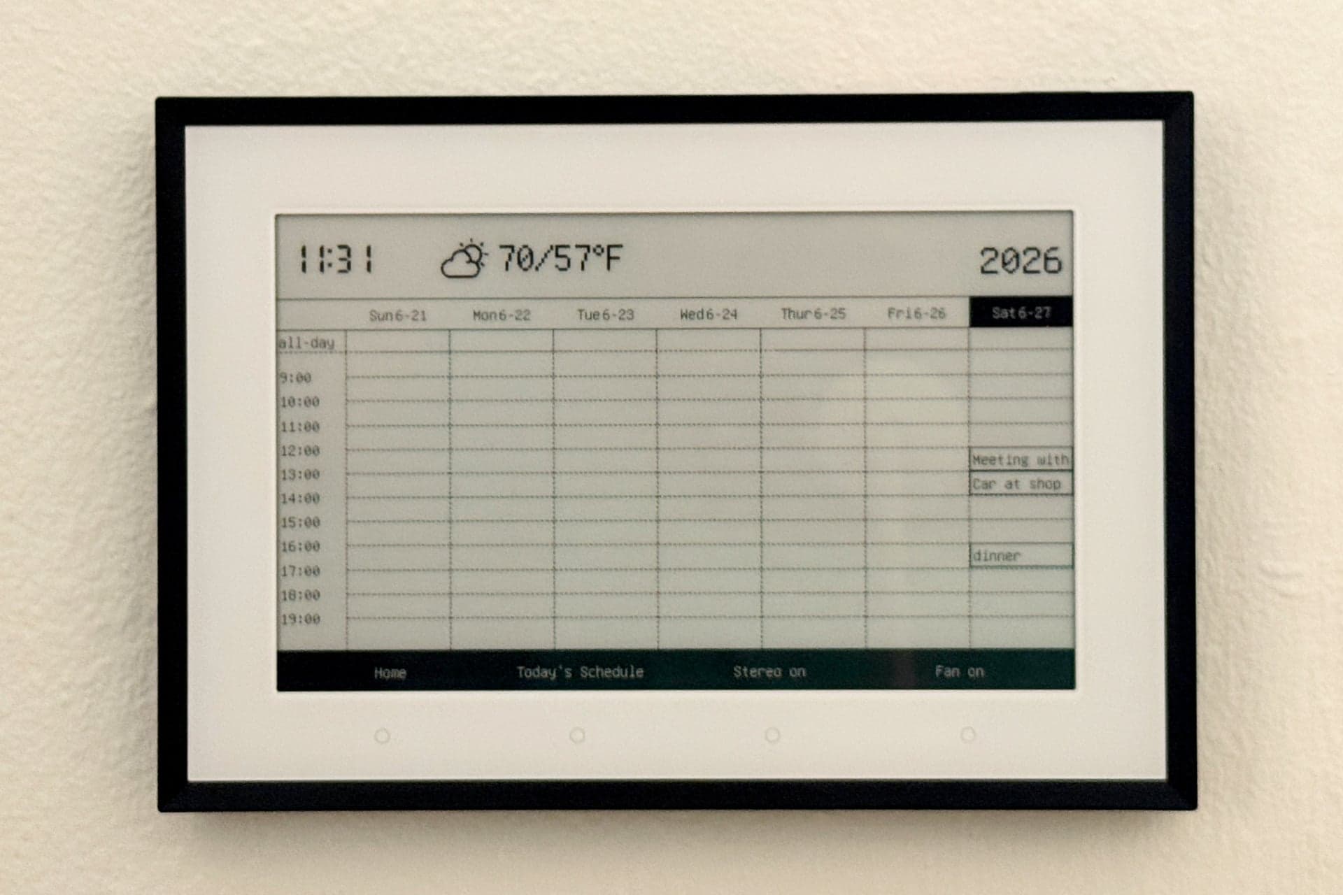 The SwitchBot Home Dashboard’s weekly calendar view
