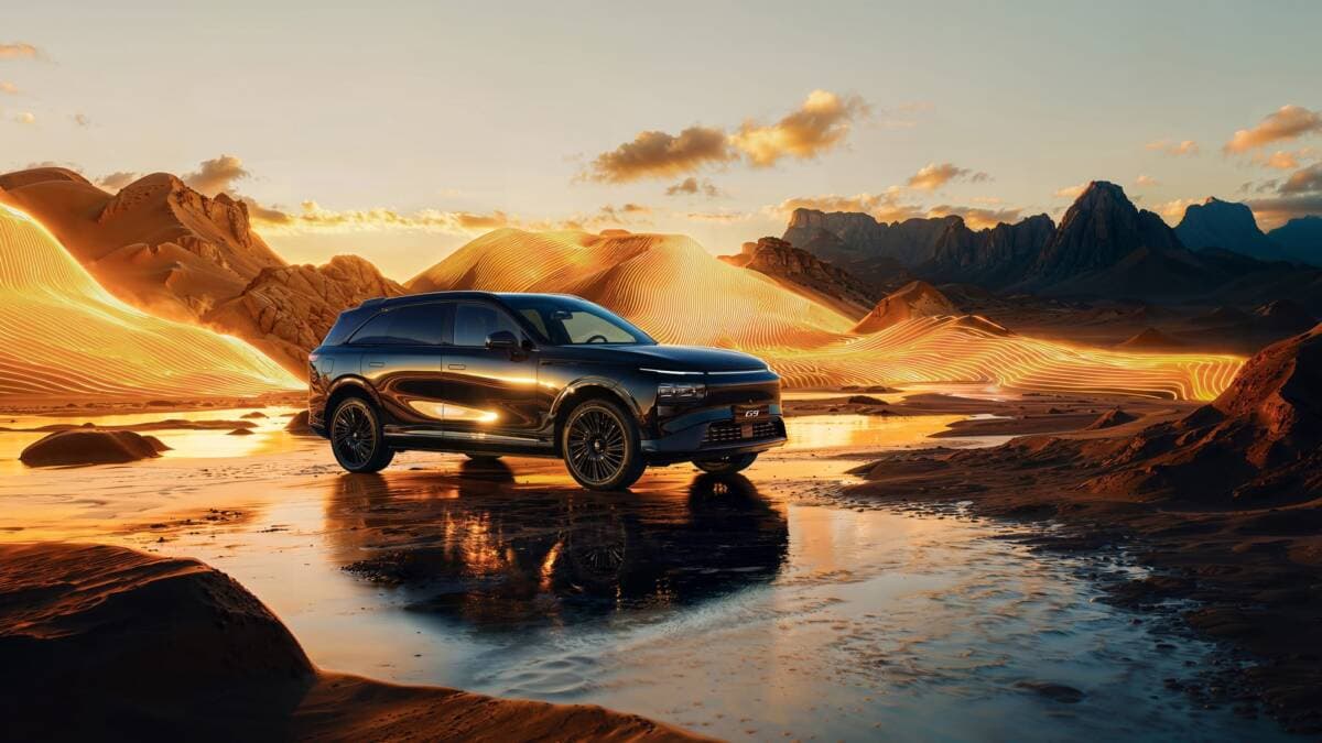 XPeng G9 electric crossover in the desert