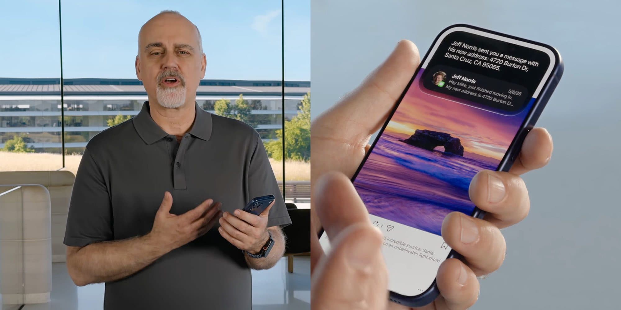 Las demostraciones de Siri en la keynote fueron algo lentas, pero eso es algo positivo — captura de pantalla de una de las demostraciones de Siri