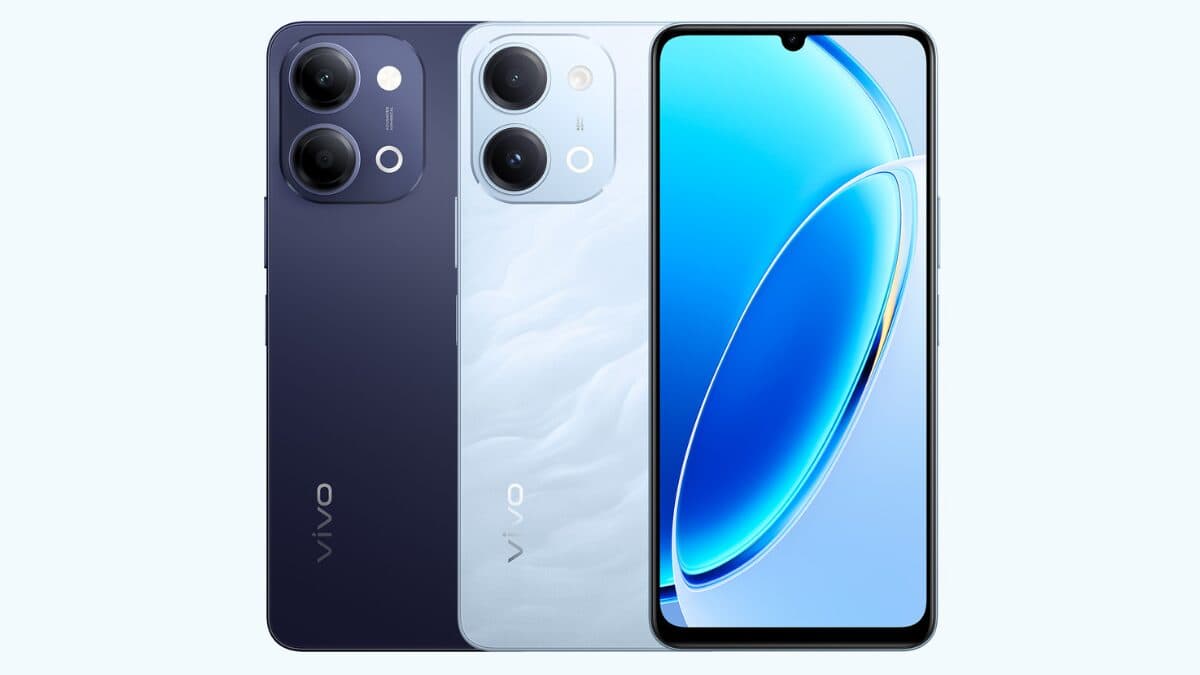Two Vivo T5 Lite 44W 5G smartphones showing the rear side with three cameras