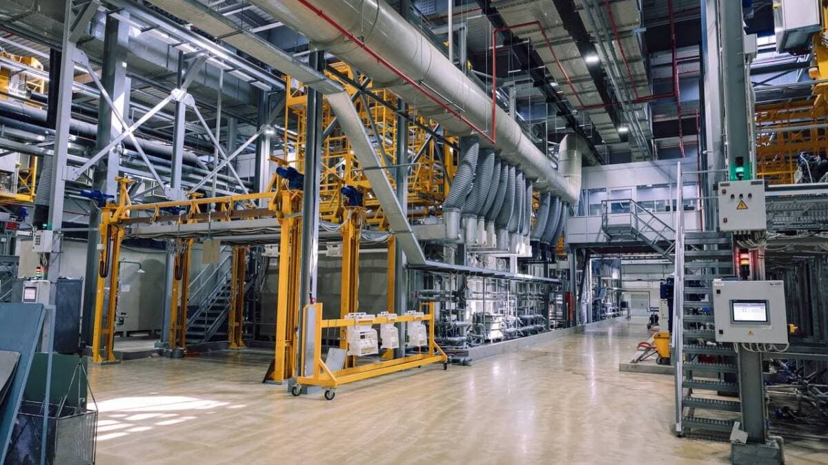 Interior view of the MC-21 plant with industrial equipment