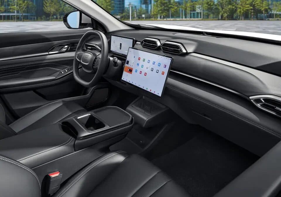 Evolute i-Sky electric car interior with two displays
