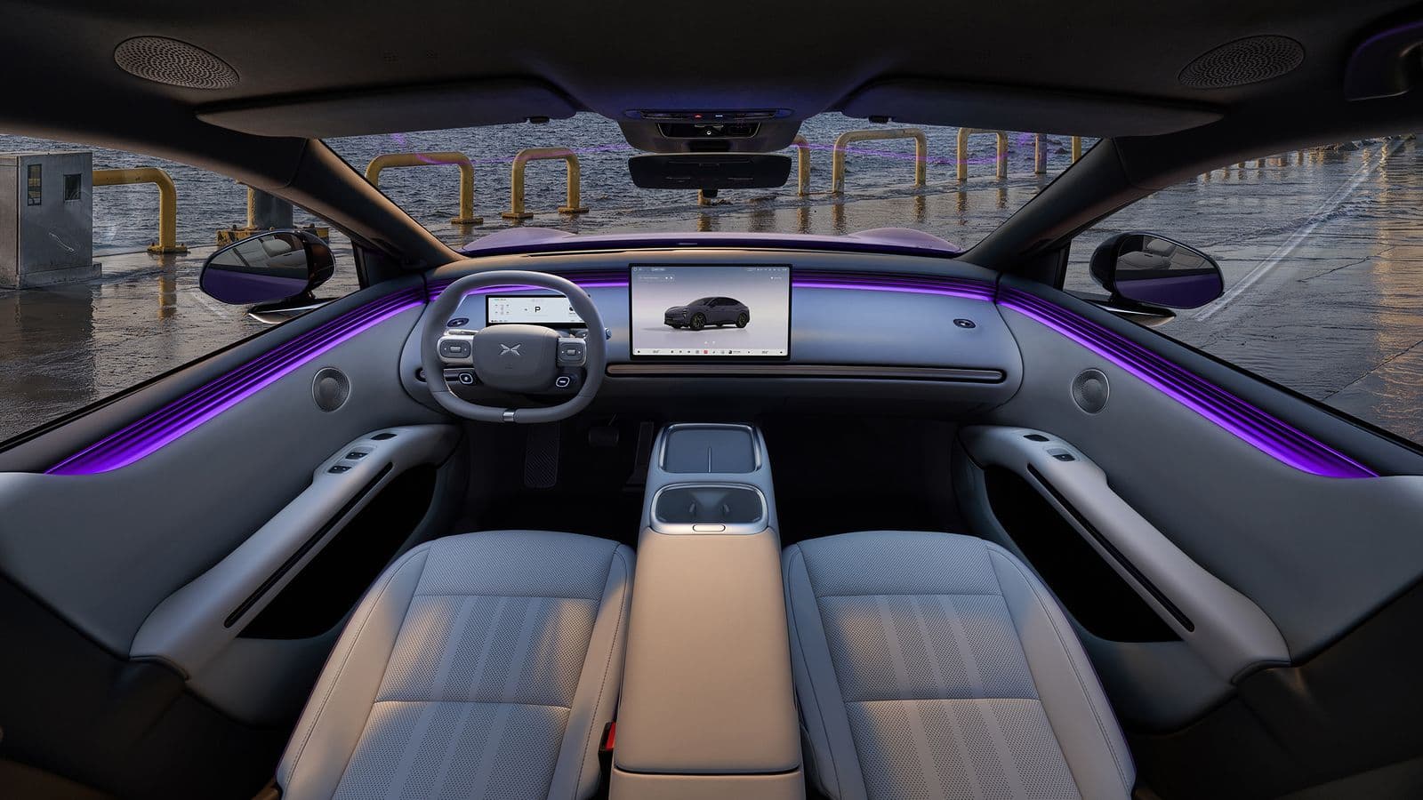 XPeng’s new budget EV interior ambient lighting. Photograph: Courtesy of XPeng