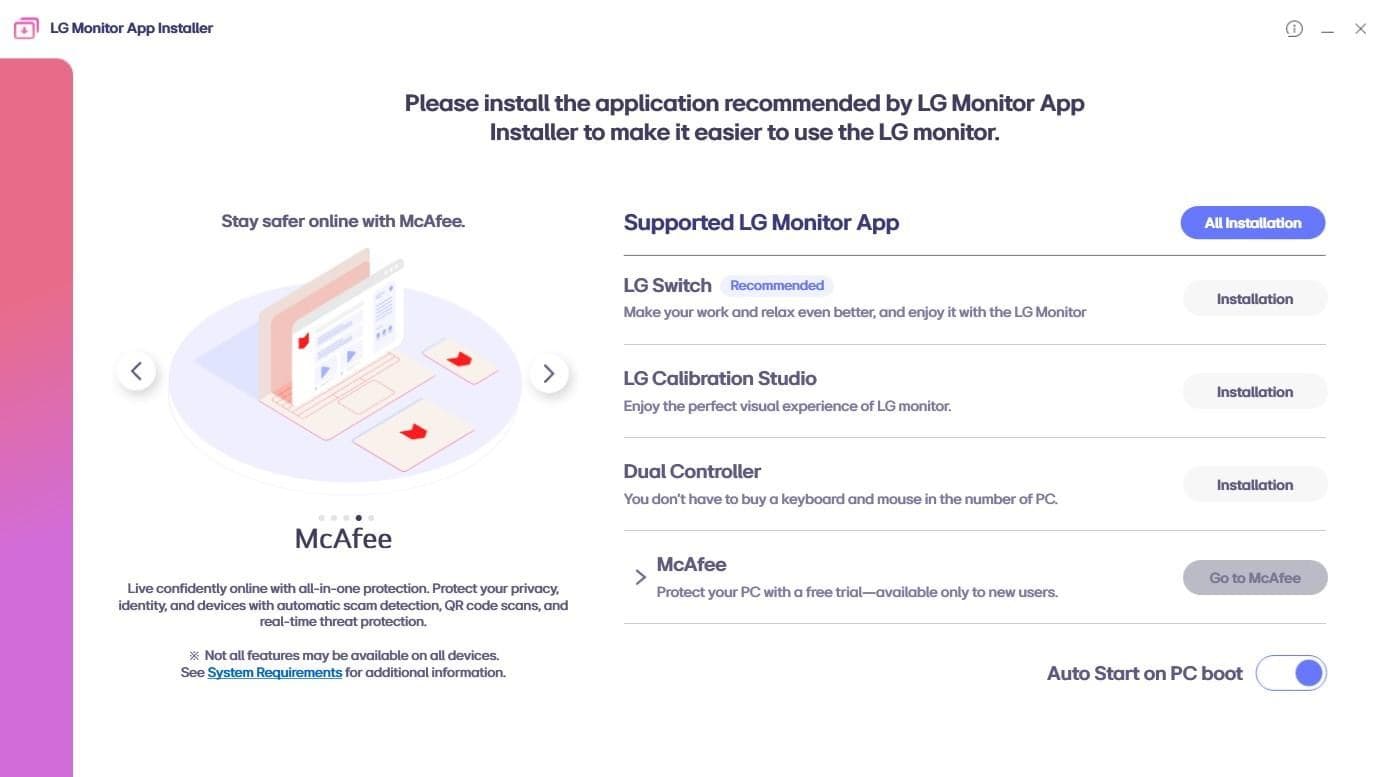 Captura de pantalla de la página del instalador de la aplicación LG Monitor en Microsoft Store