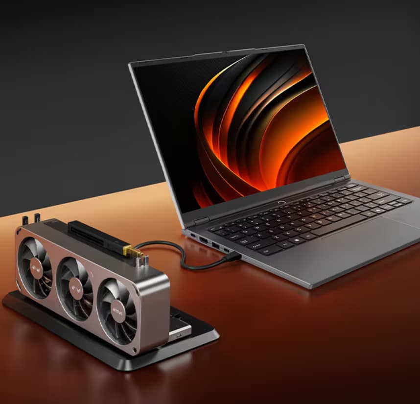Lenovo Lecoo Pro 14 laptop and a triple-fan graphics card
