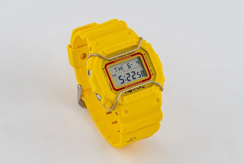 Yellow Casio G-Shock watch with metal protective bars