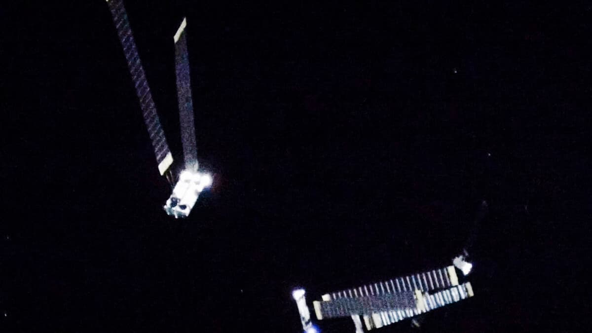 Nave SpaceX Starship y satélite fotografiados desde el espacio