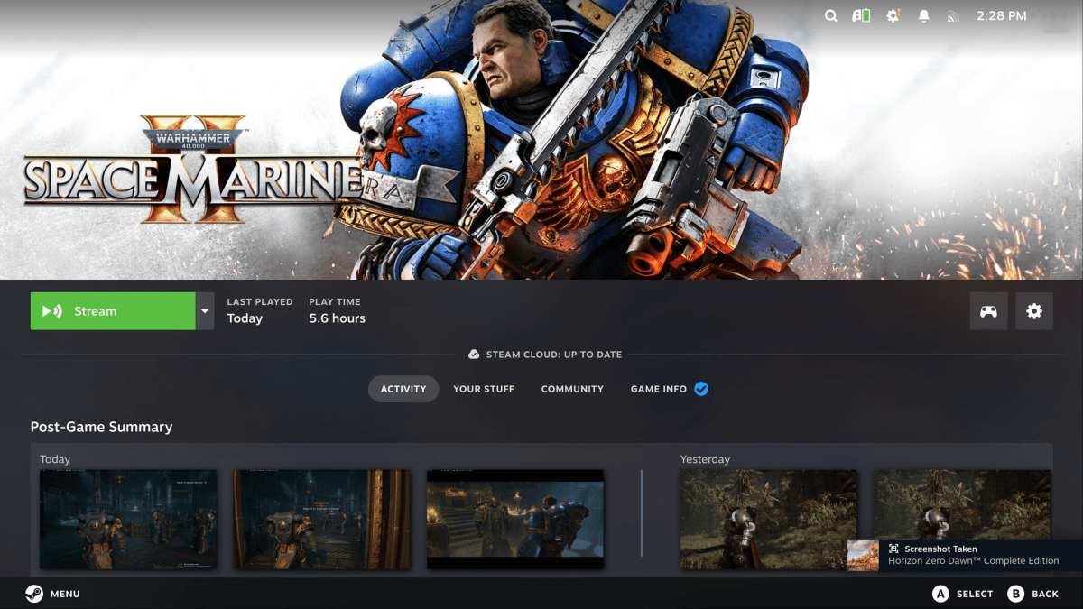 Space Marine II en la configuración de Steam