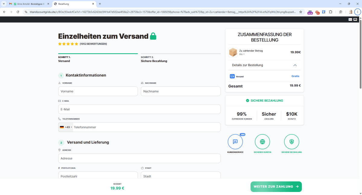 Delivery phishing site requesting payment — credit: Arne Arnold
