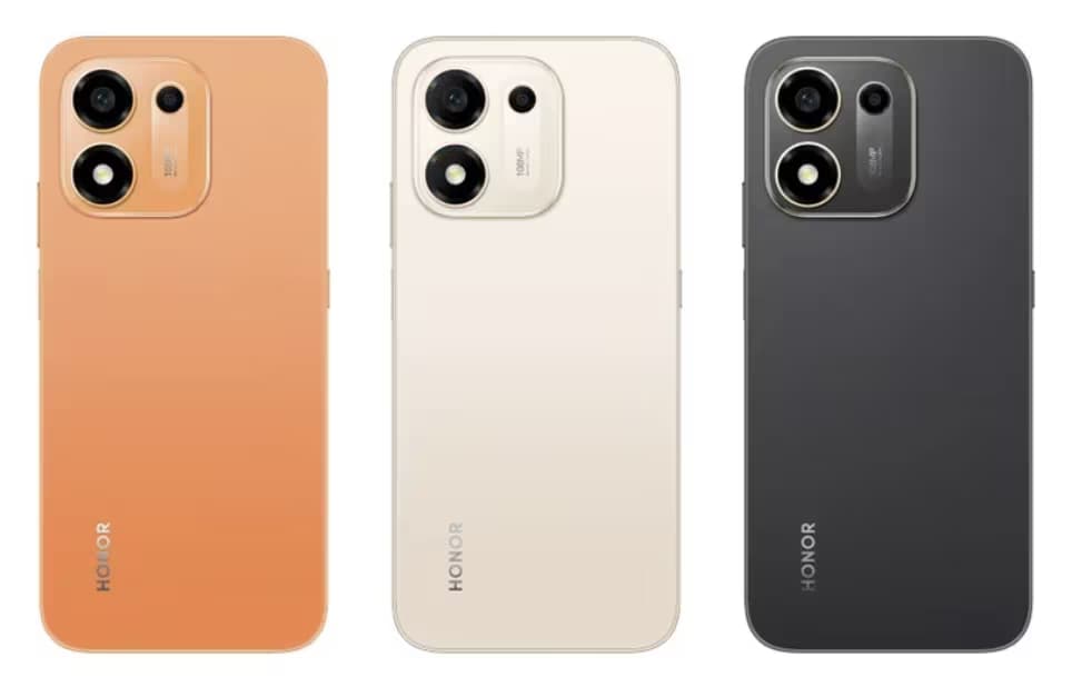Tres smartphones Honor X7e Plus de distintos colores mostrando sus grandes módulos de cámara