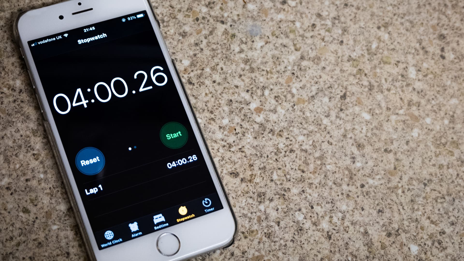 Stopwatch on an iPhone.