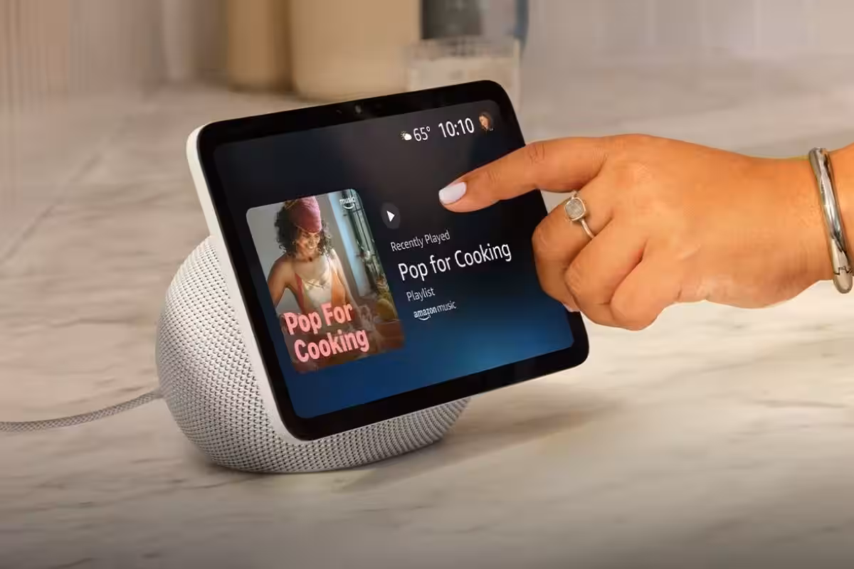 Amazon Echo Show smart display with music interface on screen