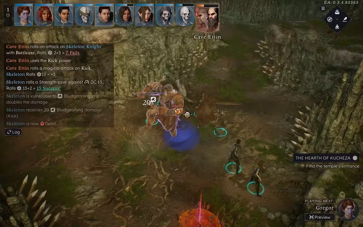 A two-headed giant kicks a skeleton to death