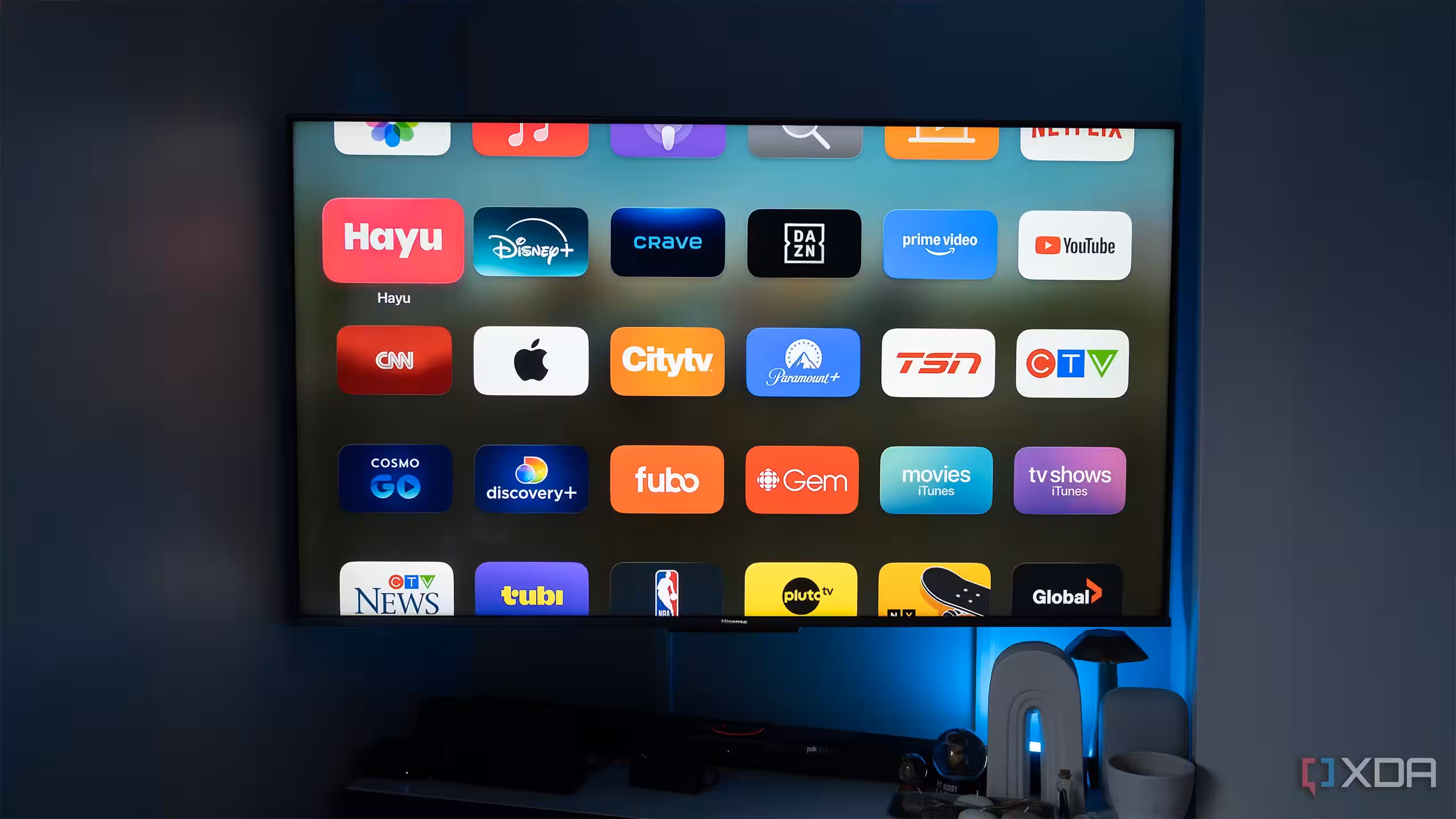 Apple TV's home screen with blue light