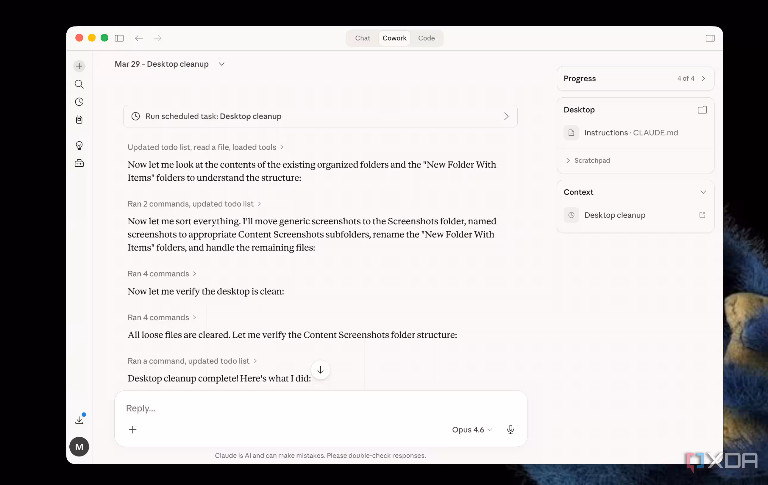 Claude automatically sorting desktop files
