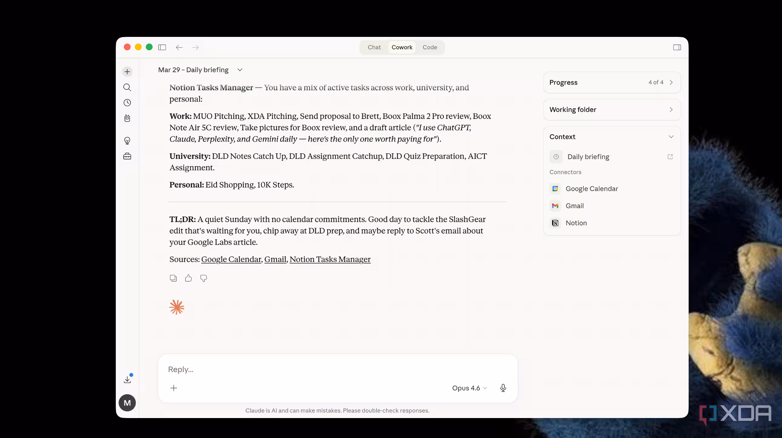 Claude delivering daily briefing