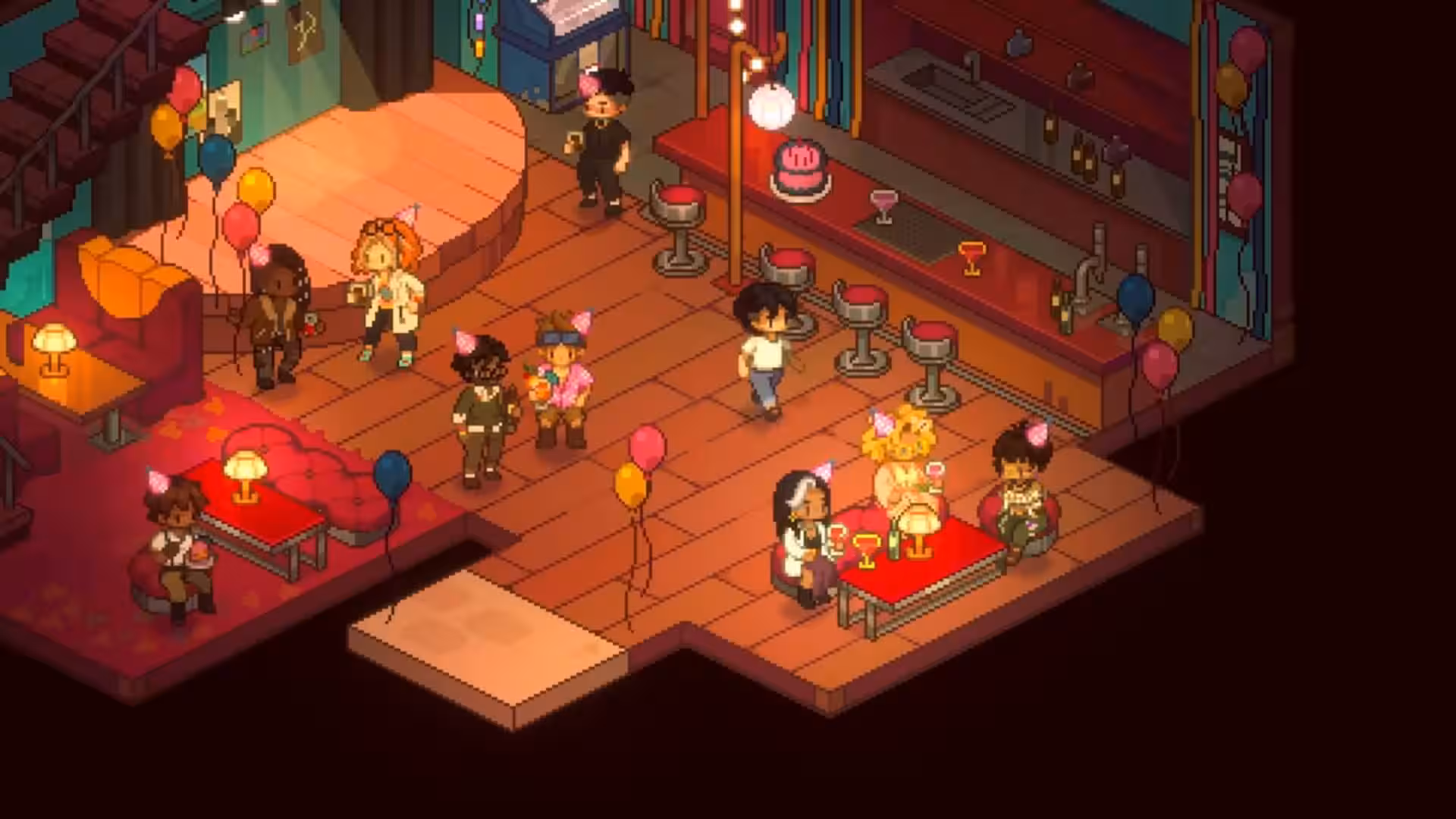 Grave Seasons screenshot shows a group of characters in a bar.