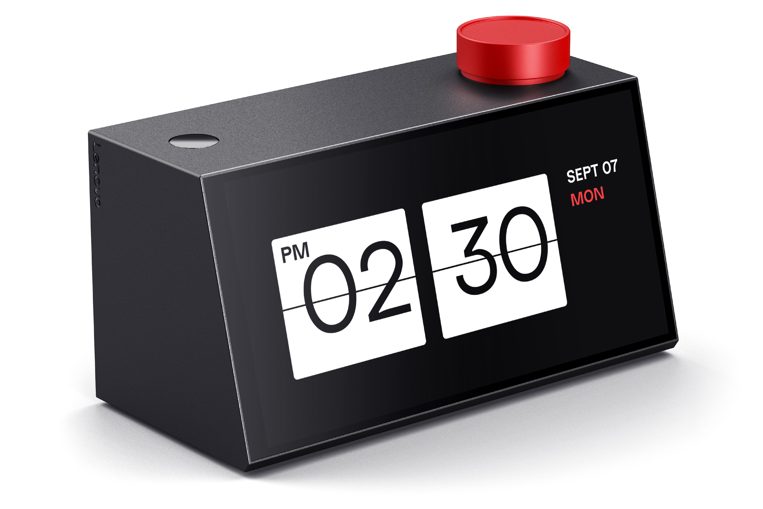 The Lenovo AI Work Companion Concept displaying the current time on screen.