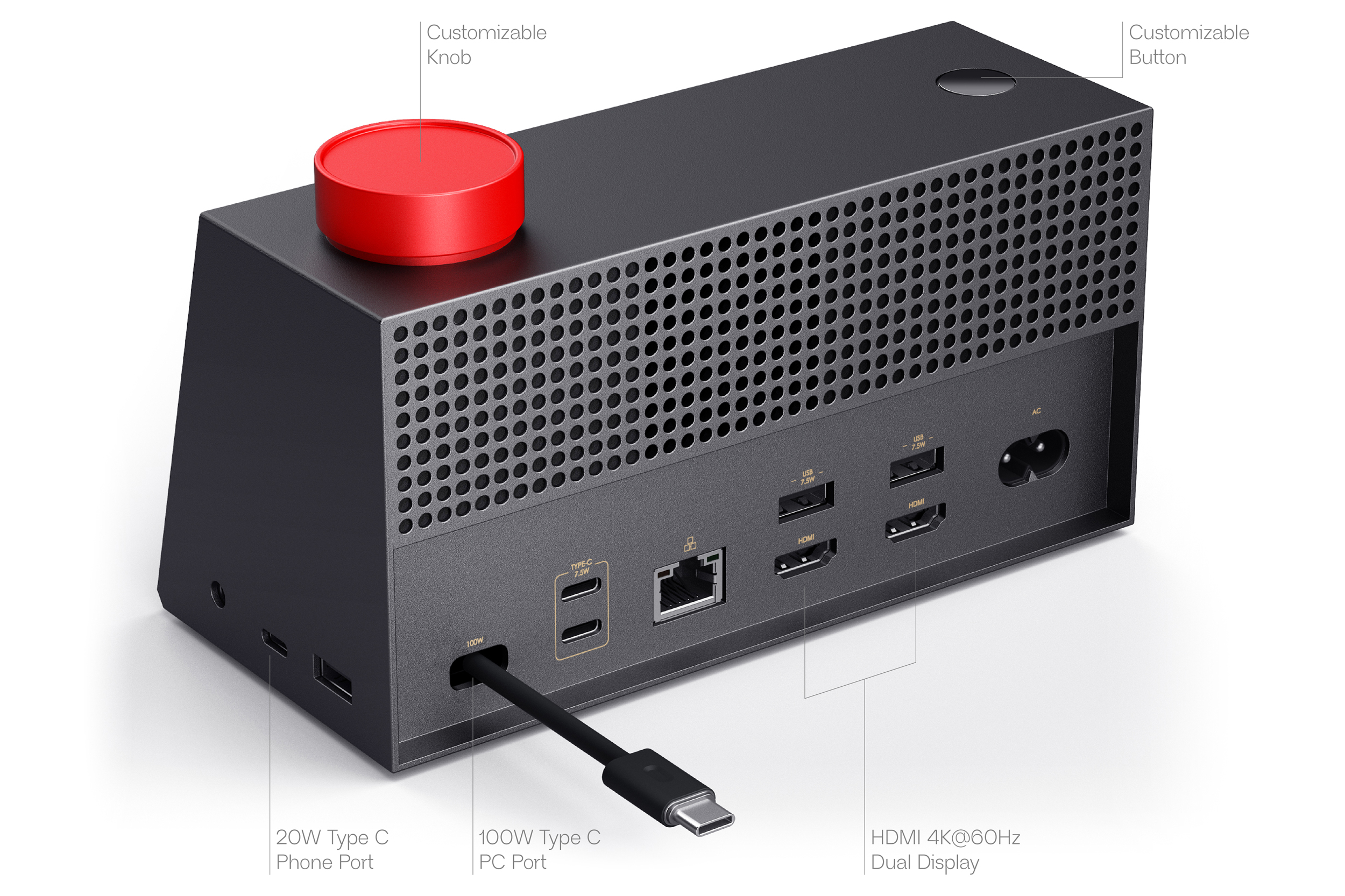A look at the back of the Lenovo AI Work Companion Concept showing various video and USB ports.