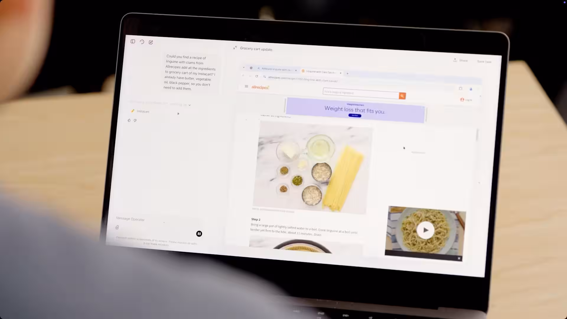OpenAI's Operator 'AI agent' selecting a recipe