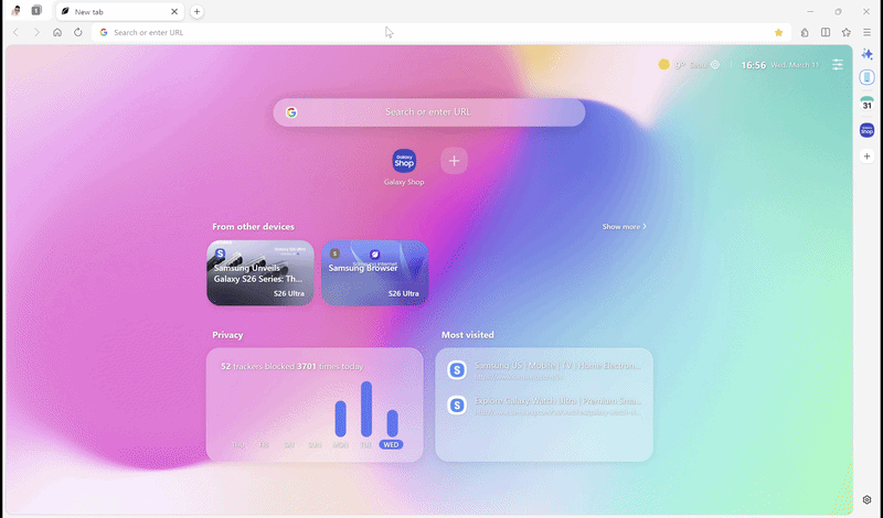 Samsung Browser cross-device integration animation