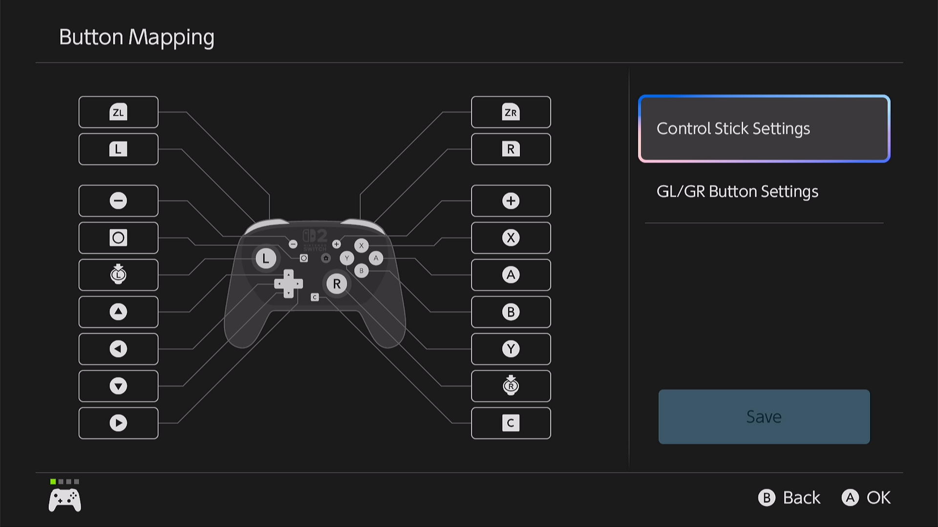 Switch 2 interface with button press settings for EasySMX S10 Lite controller.