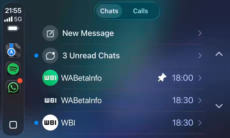 WhatsApp CarPlay chat list