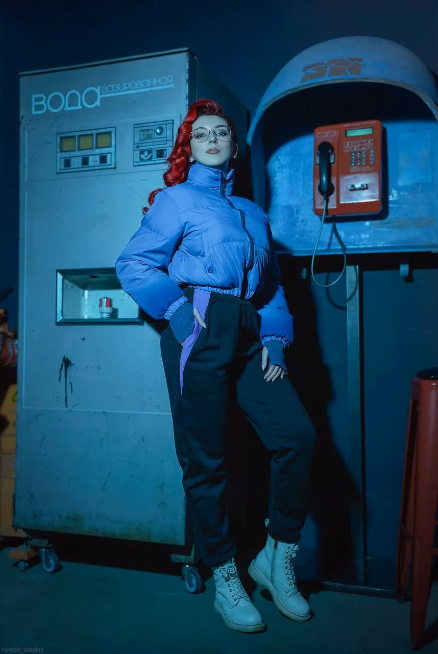 Cosplay of Anastasia Nazarova from Atomic Heart in winter clothing