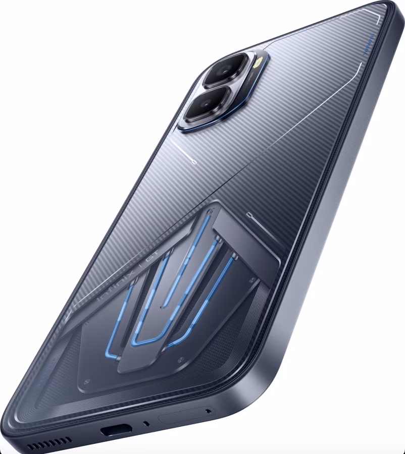 Back of Infinix GT 50 Pro showing dual cameras and cooling system