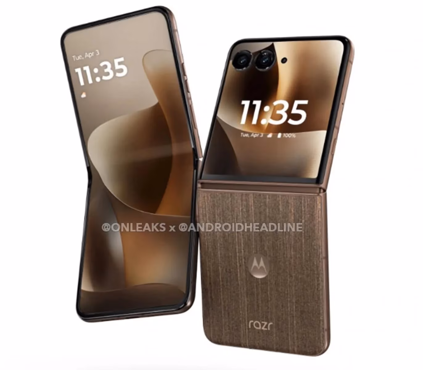 Two Motorola Razr 70 Ultra foldable smartphones displays