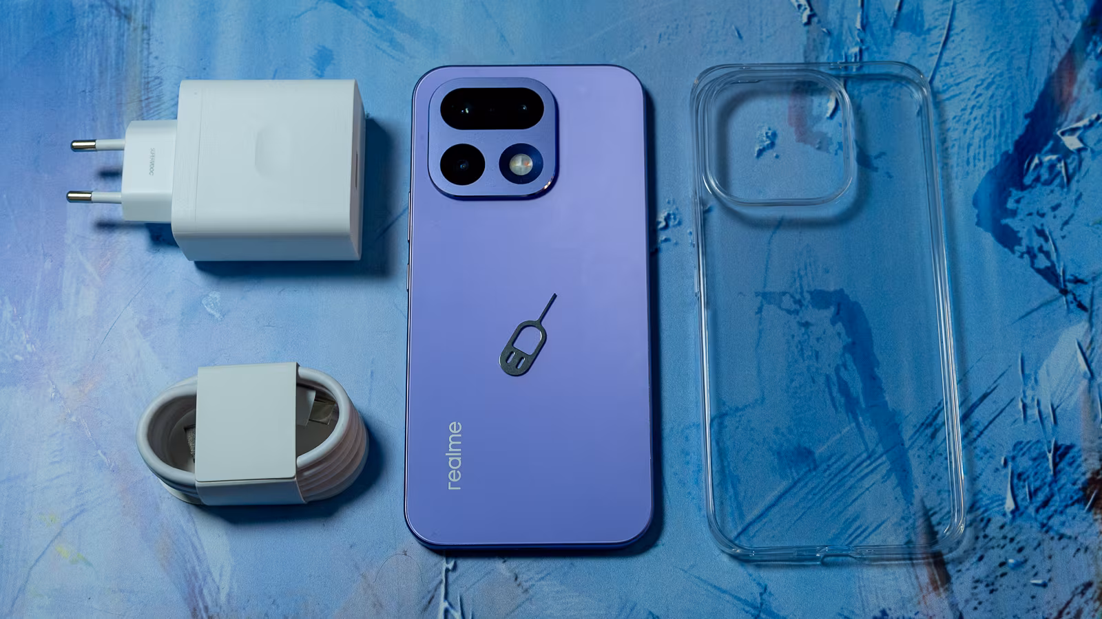 Realme 16 Pro 5G smartphone with accessories and case