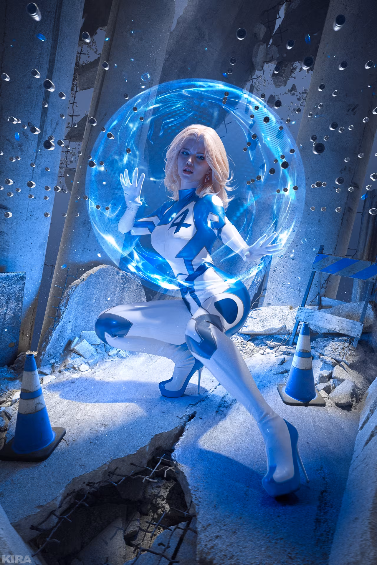 Lada Lumos Invisible Woman cosplay with blue glowing effects