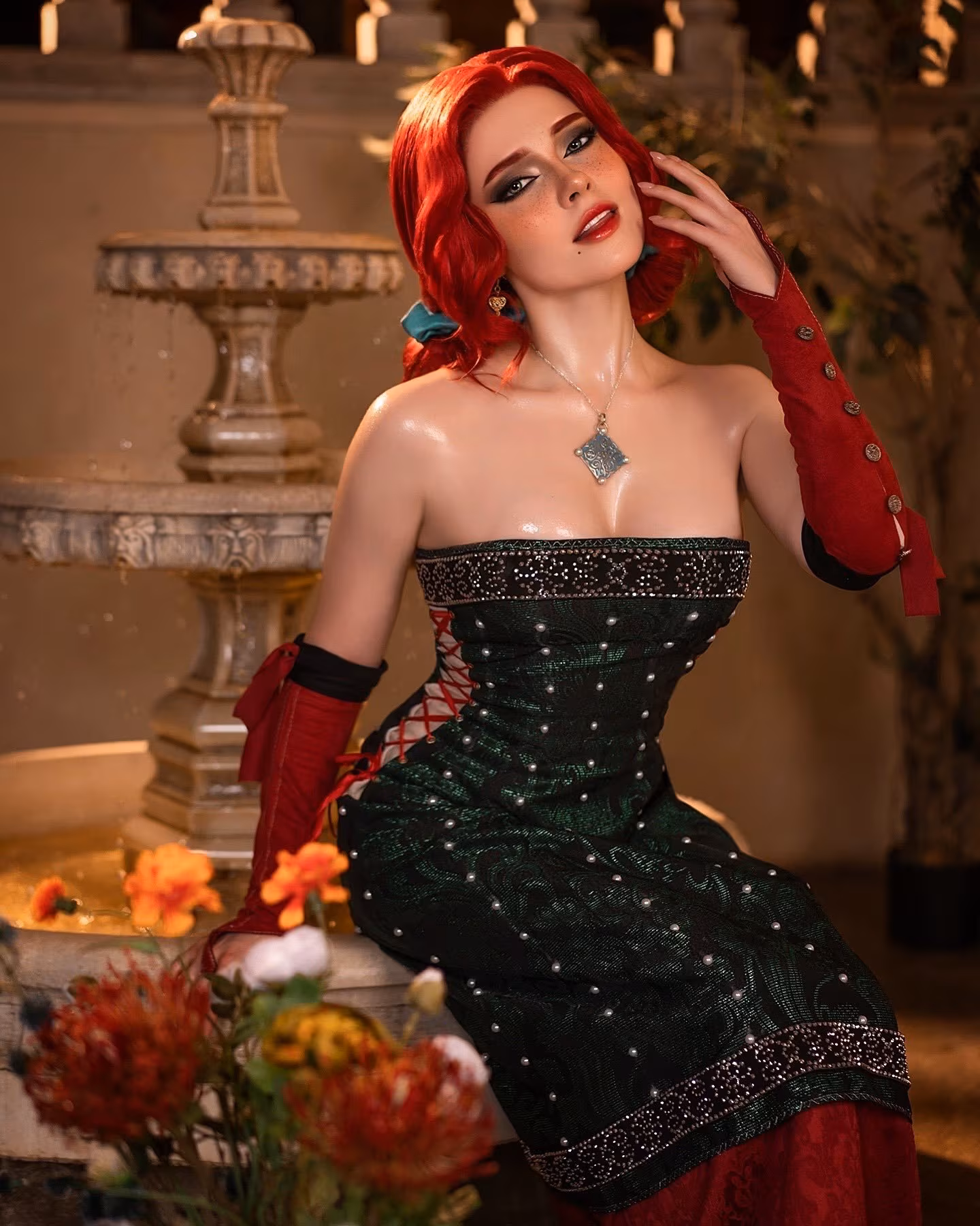 Russian cosplayer displaying various Triss Merigold versions from The Witcher