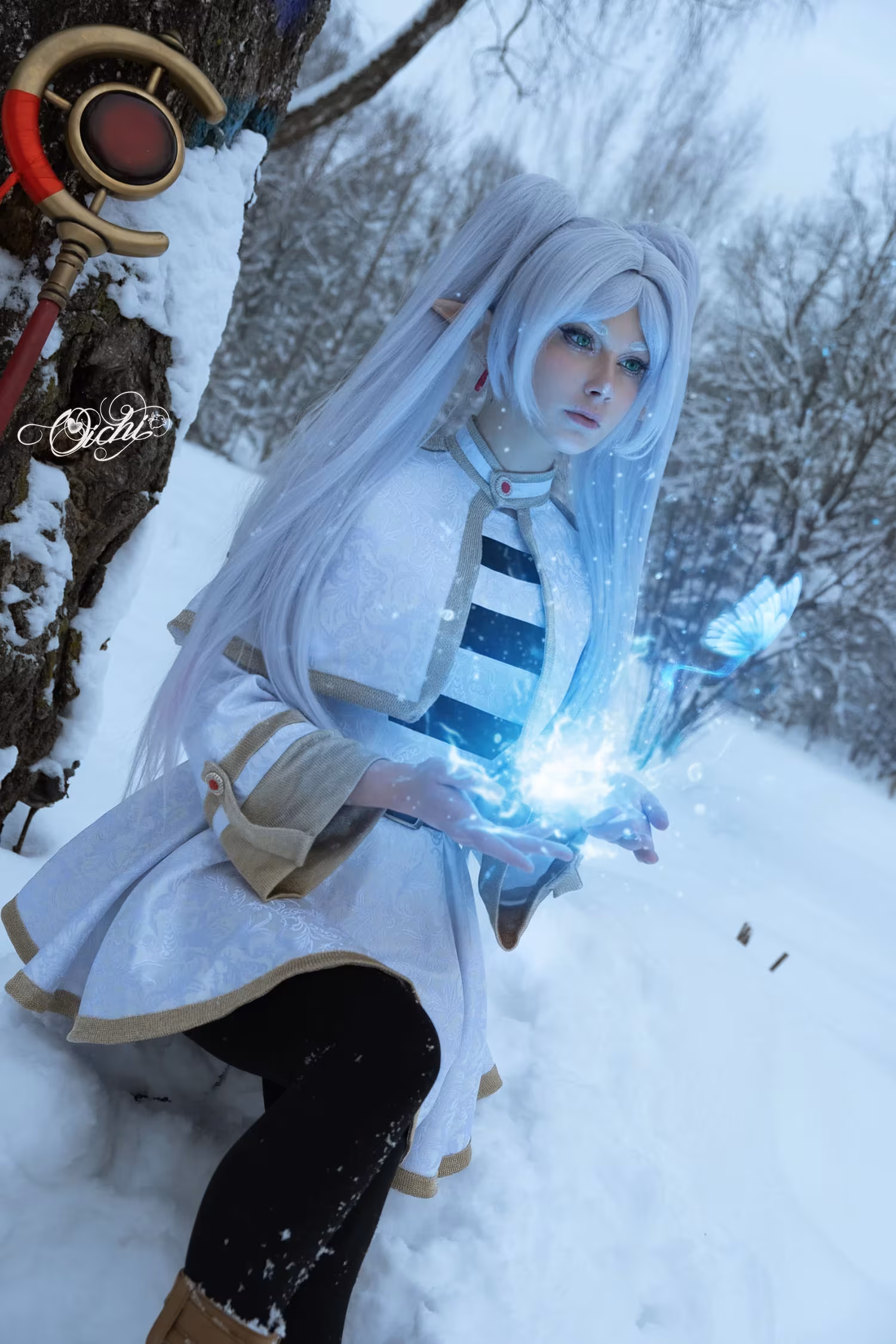 Cosplay of character with long white hair