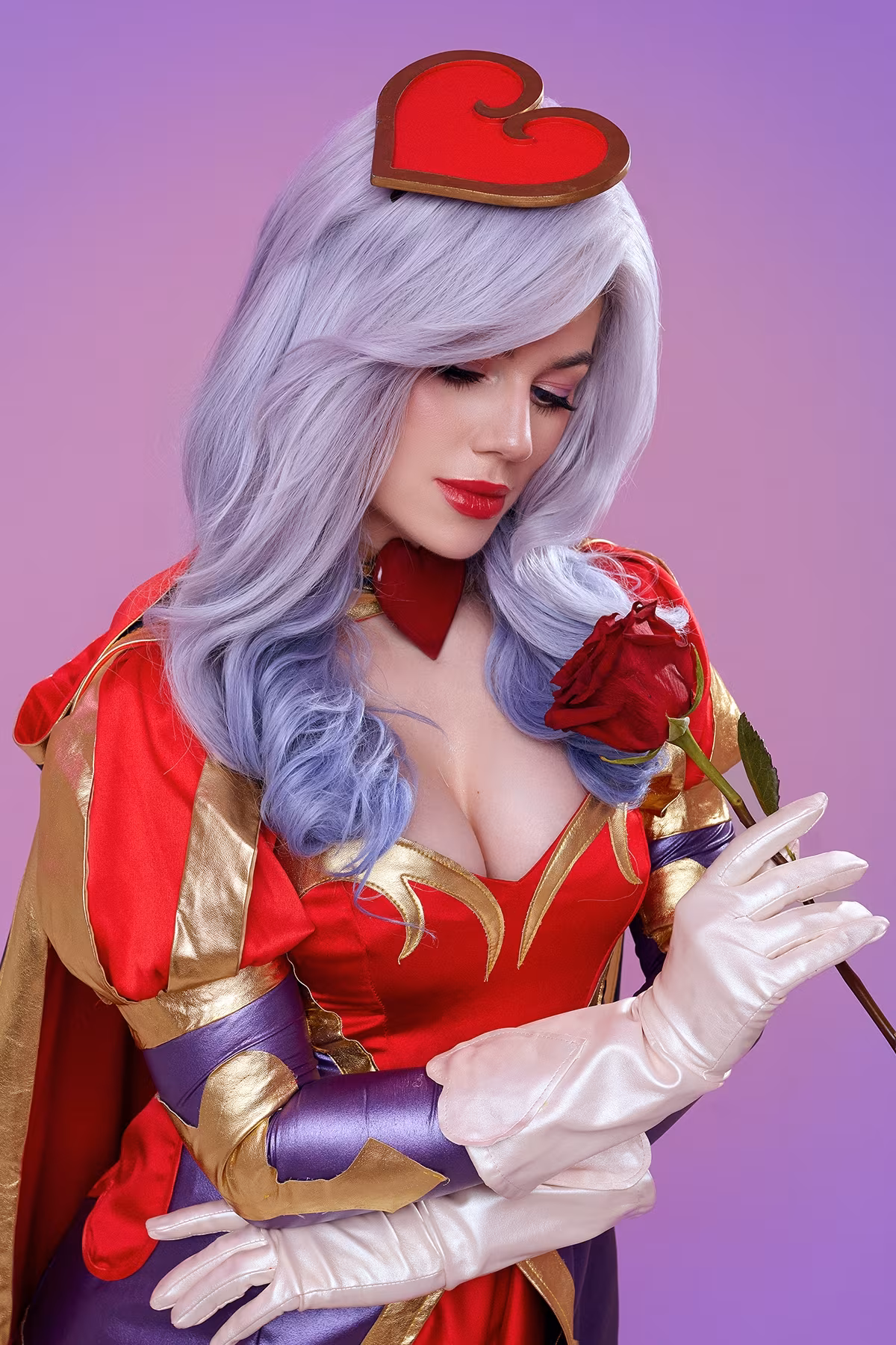 KamikoZero in red outfit with pink and purple hair